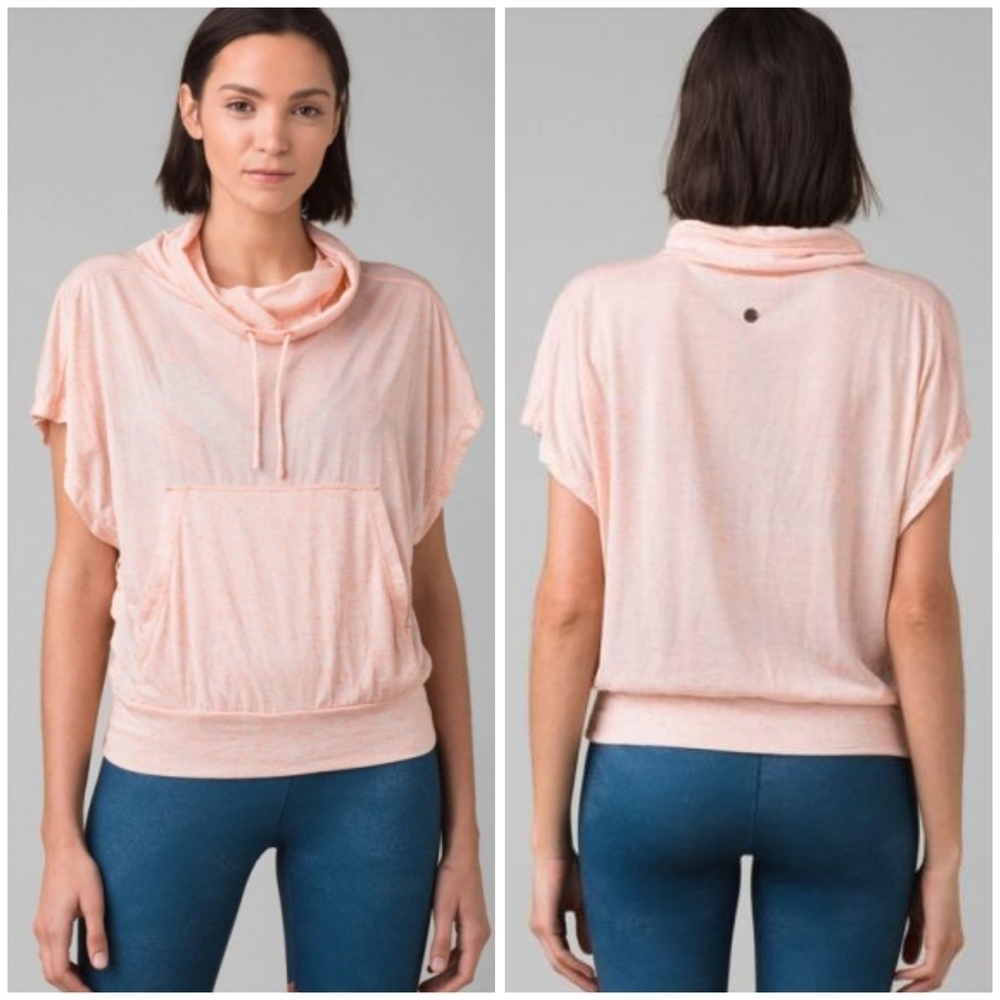 PRANA Oceana Cowl Neck Pullover Shirt In Cantelope, Soft Athleisure, Hemp Blend